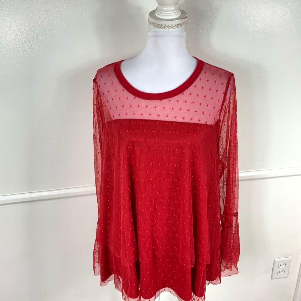 Lane Bryant Red Chiffon Long Sleeve Top 22/24